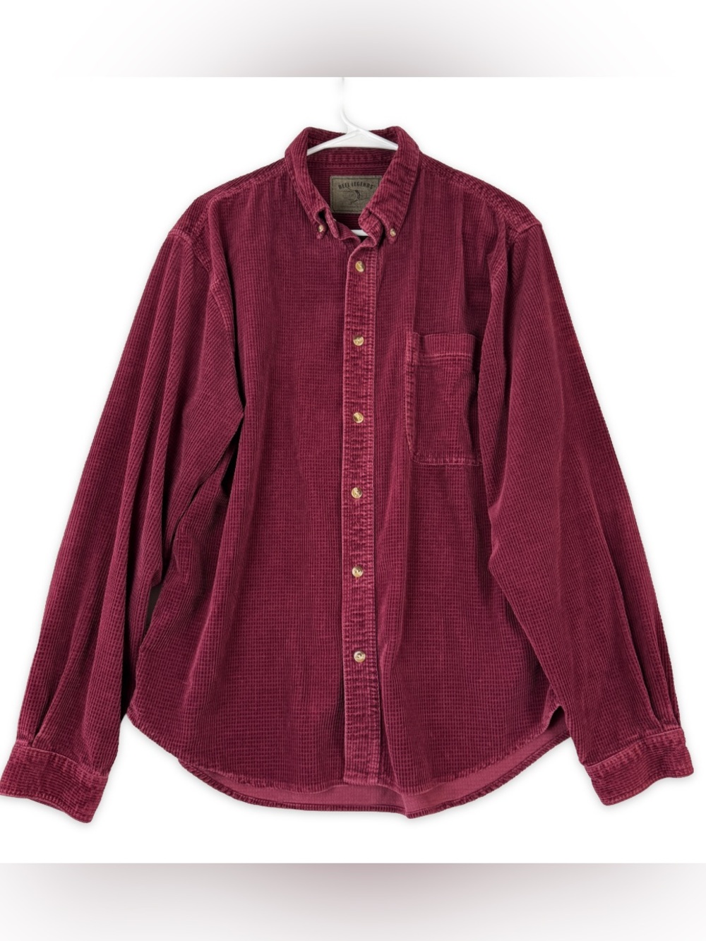 Reel Legends Corduroy Button Down Shirt Mens L Large Long‎ Sleeve Burgundy